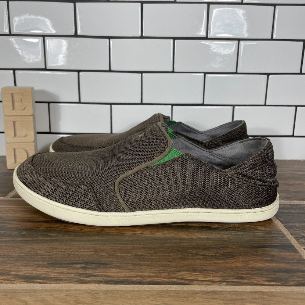 OluKai Nohea Mesh Shoes Mens Sz 9 Mustang Lime Peel Drop In Heel Slip On Loafers